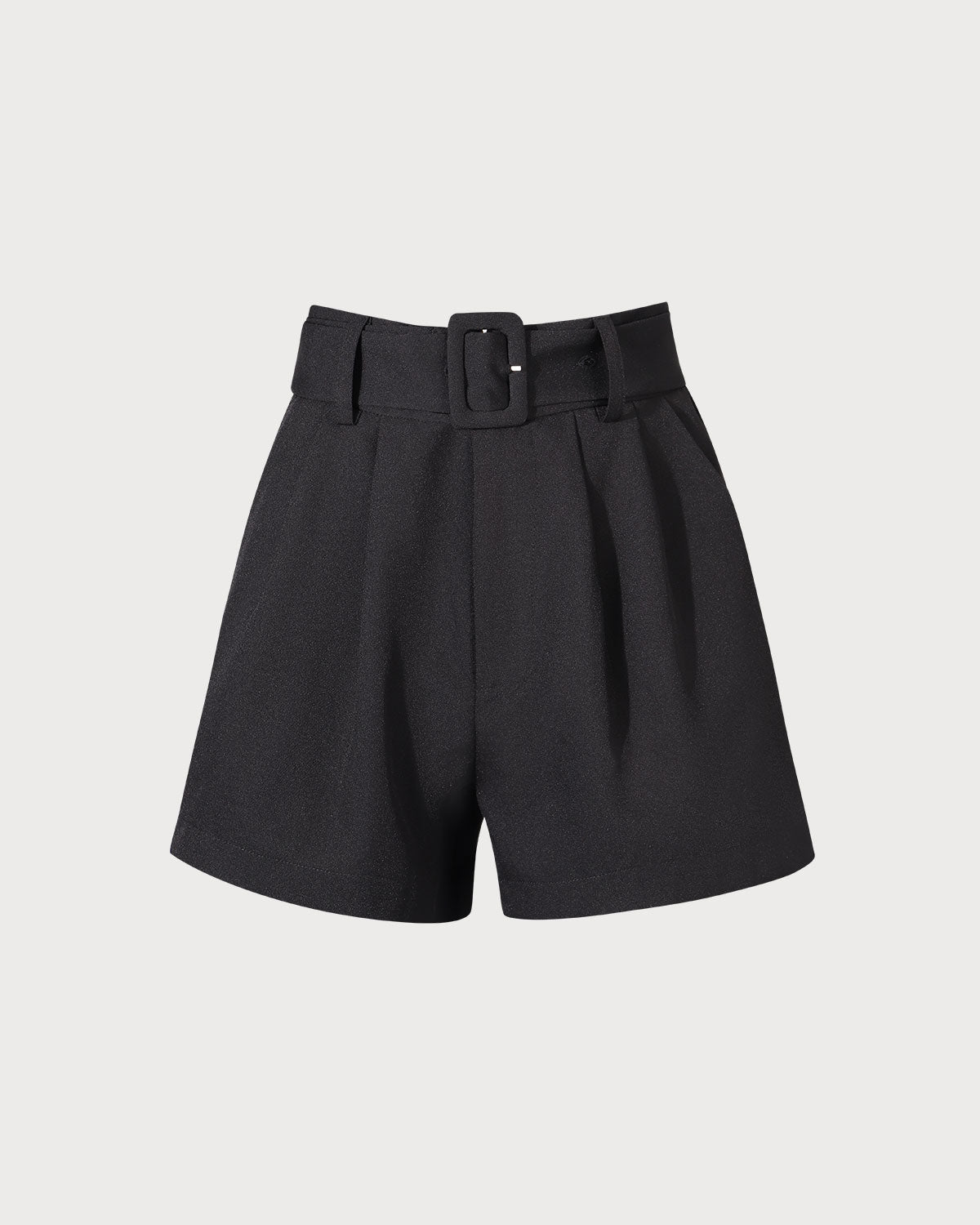 Siyah High-waisted Pileli Belted Şort