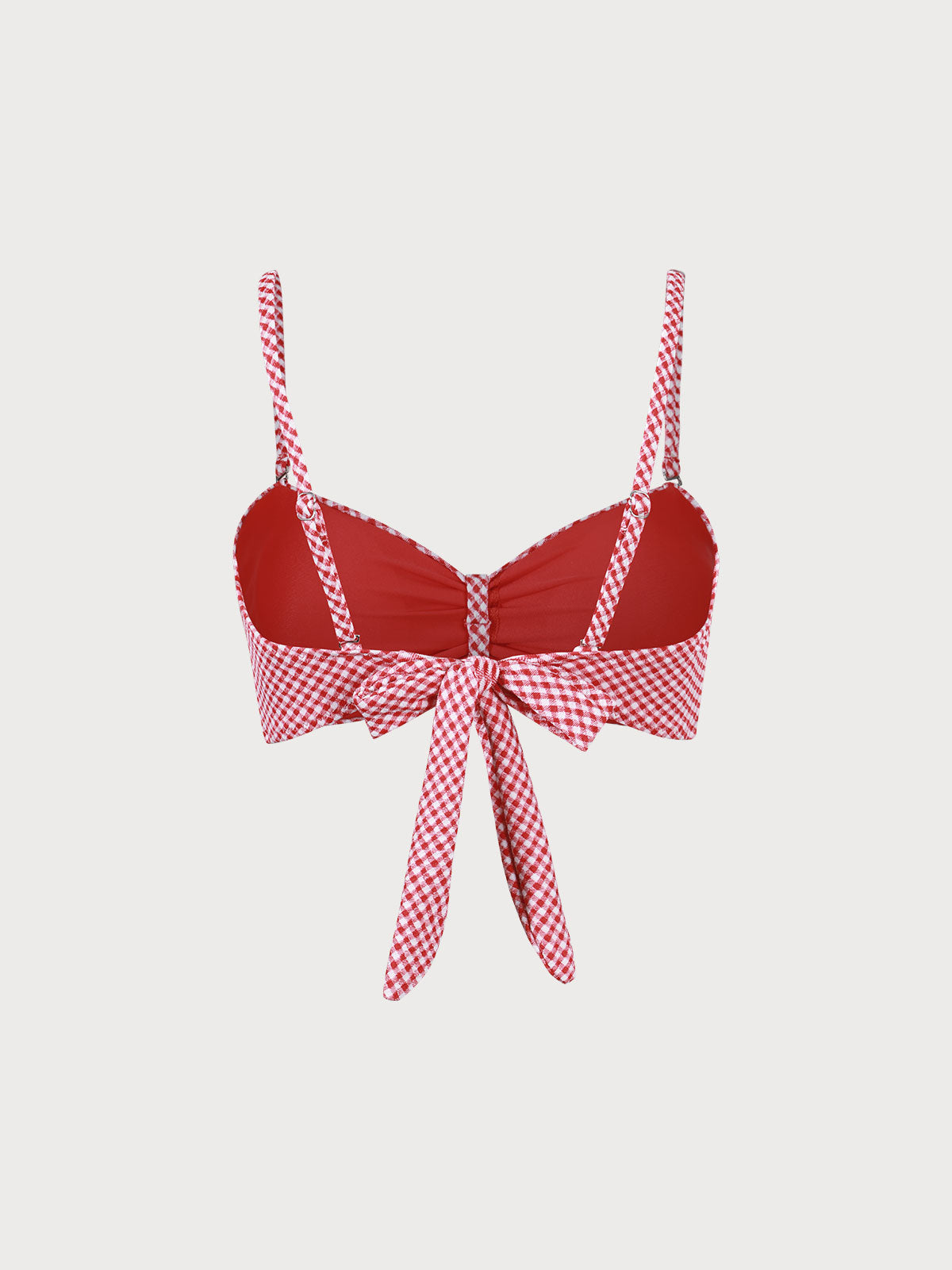 Kırmızı Ekoseli Büzgülü Bikini Üst