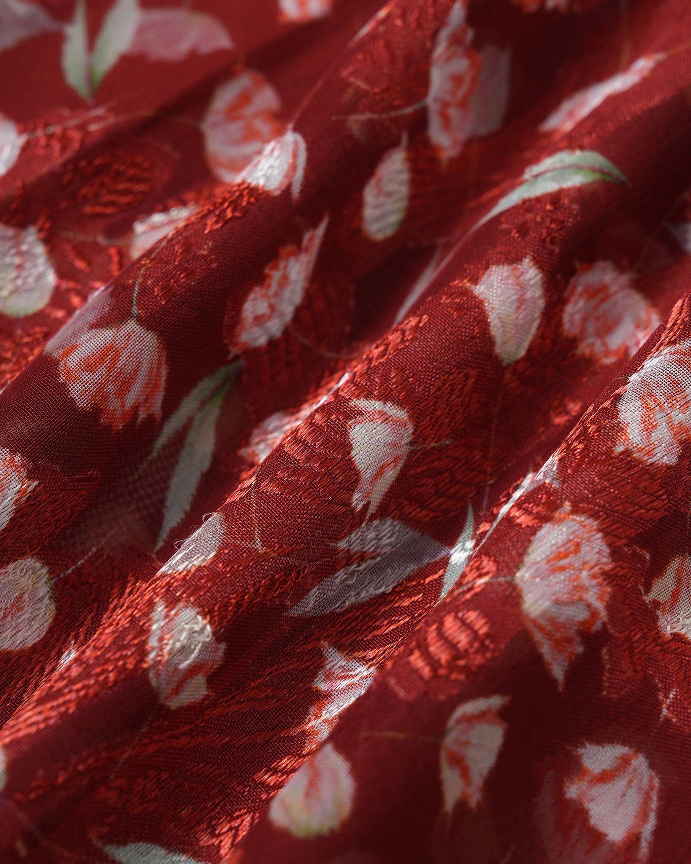 Bordo Çiçek Desenli Slip Midi Elbise