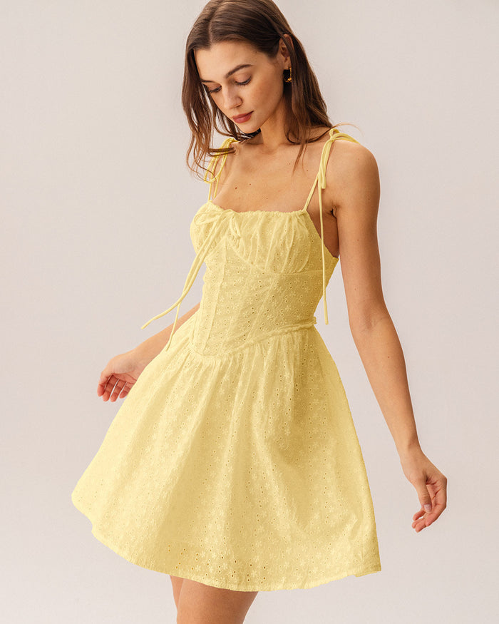 Sarı Büzgülü Corset Slip Mini Elbise