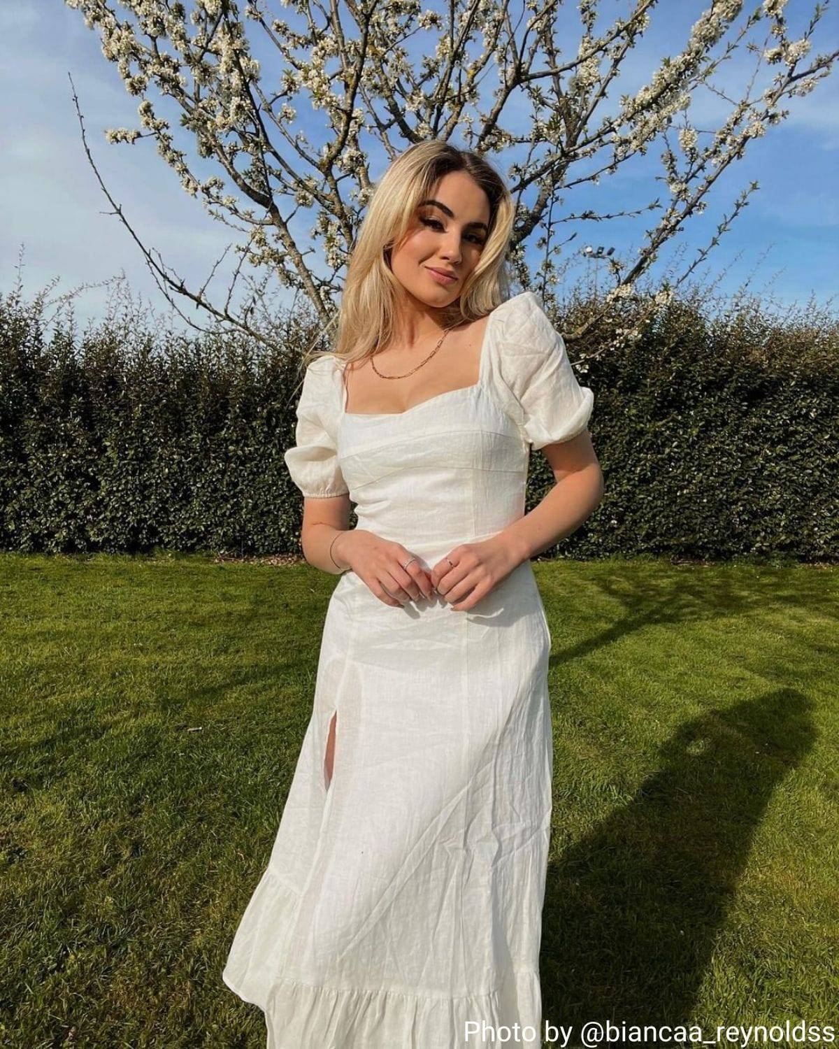 Balon Kol Split Hem Midi Elbise