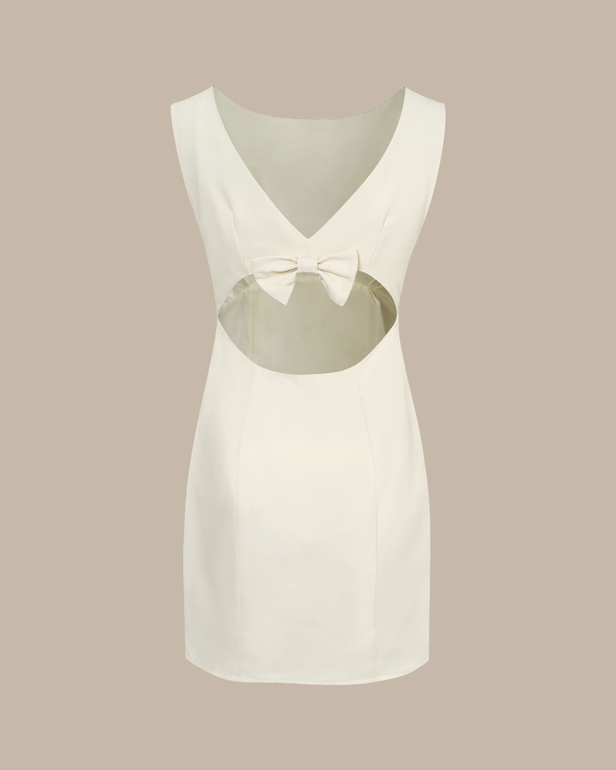 Bej Kayık Yaka Back Bowknot Mini Elbise