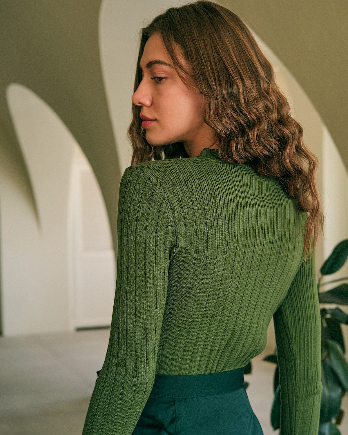 Yuvarlak Yaka Ribbed Triko Kazak