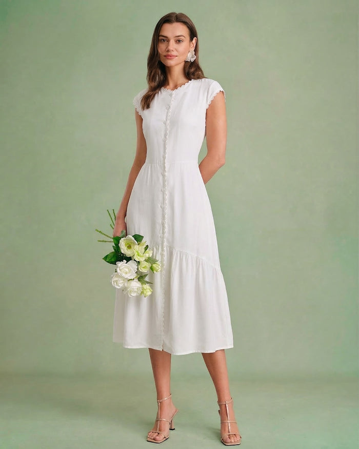 Düz Renk Color Lapel Midi Elbise