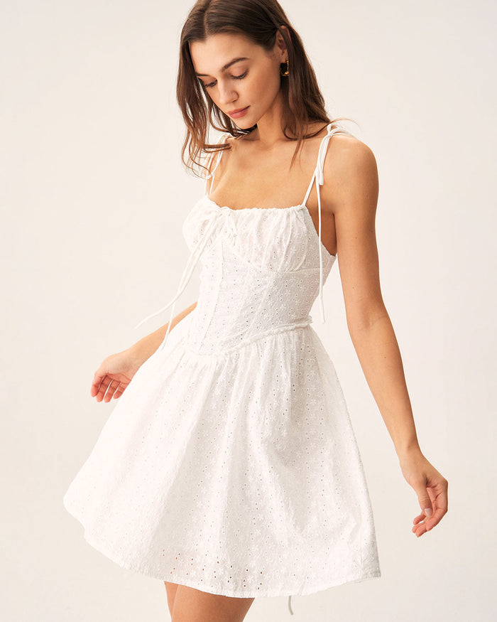 Beyaz Büzgülü Corset Slip Mini Elbise