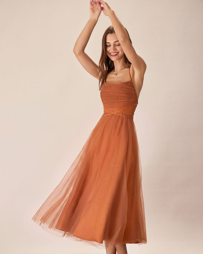 Karamel File Flowy Slip Midi Elbise
