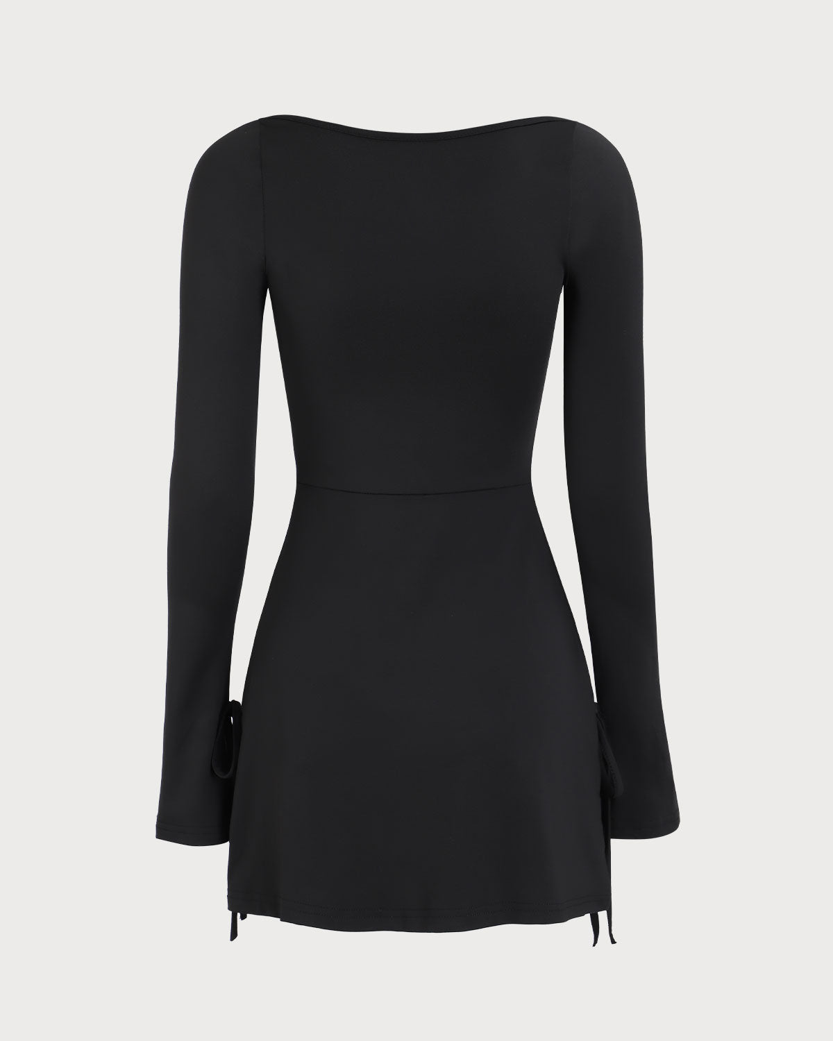 Kadın Siyah Kare Yaka Uzun Sleeve Mini Elbise