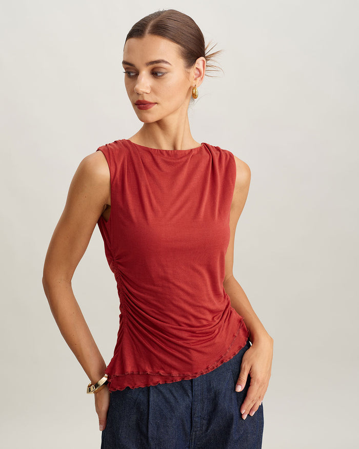 Kırmızı Yuvarlak Yaka Crop Atlet