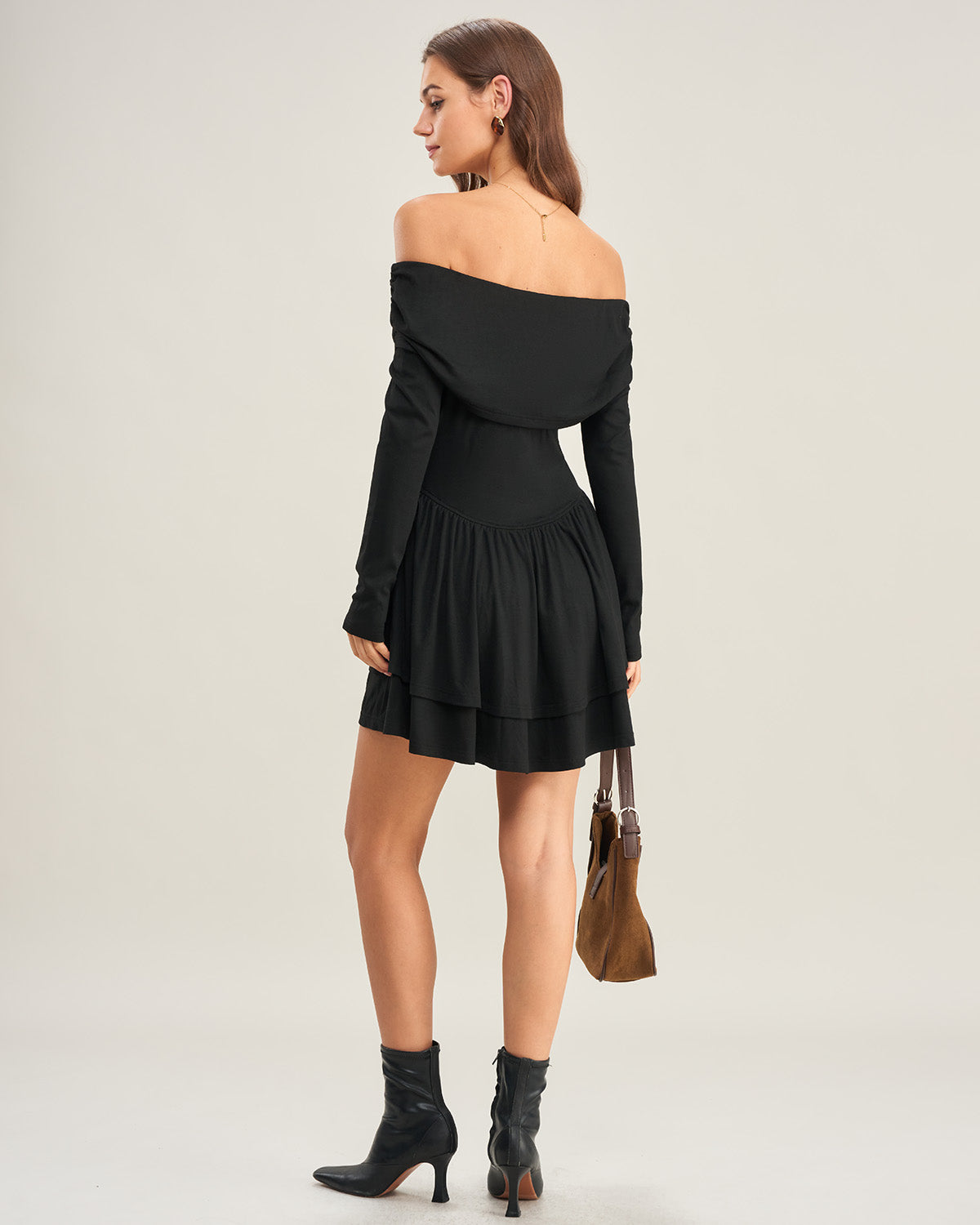 Siyah A Kesim Off The Shoulder Mini Elbise