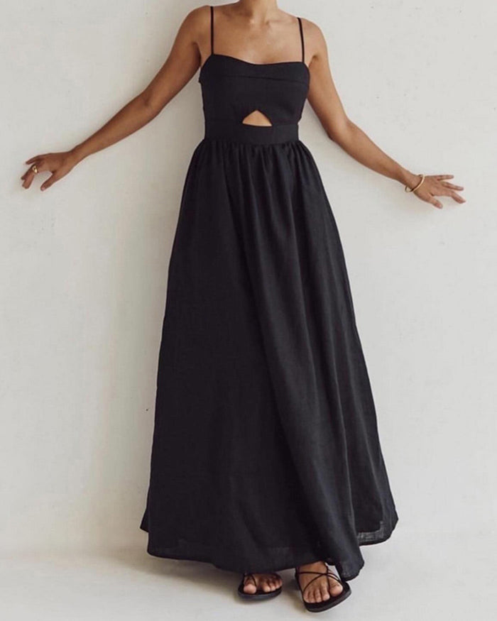 Siyah Dekolteli Slip Maxi Elbise