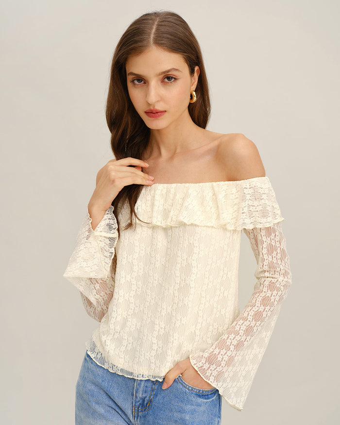 Kayısı Dantelli Off The Shoulder Tişört