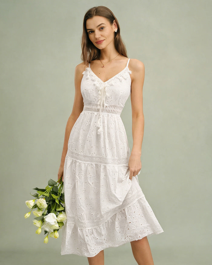 Beyaz Büzgülü Slip Maxi Elbise