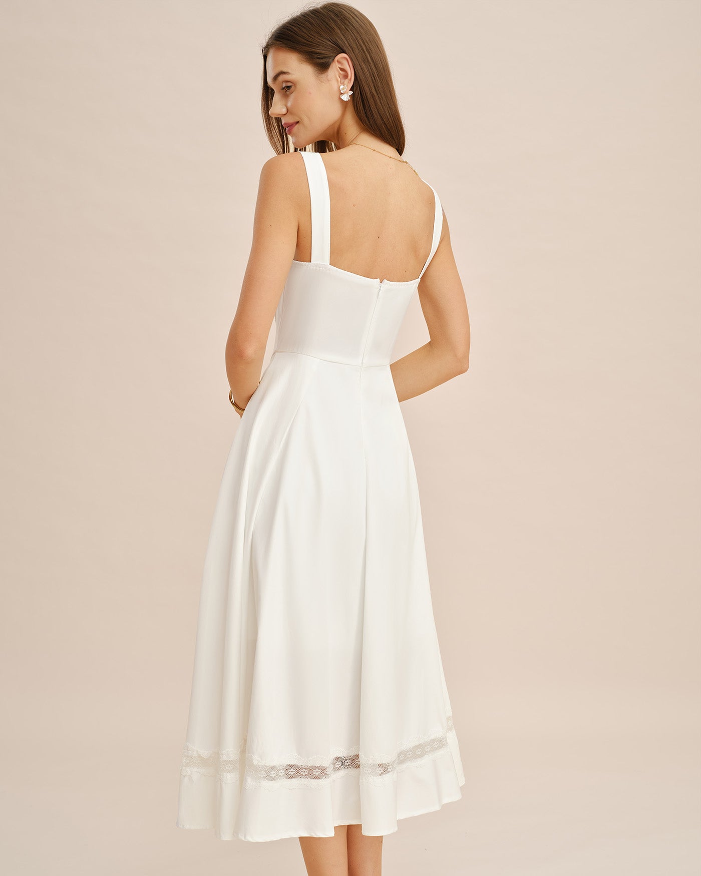 Beyaz Dantel Geçişli Slip Maxi Elbise