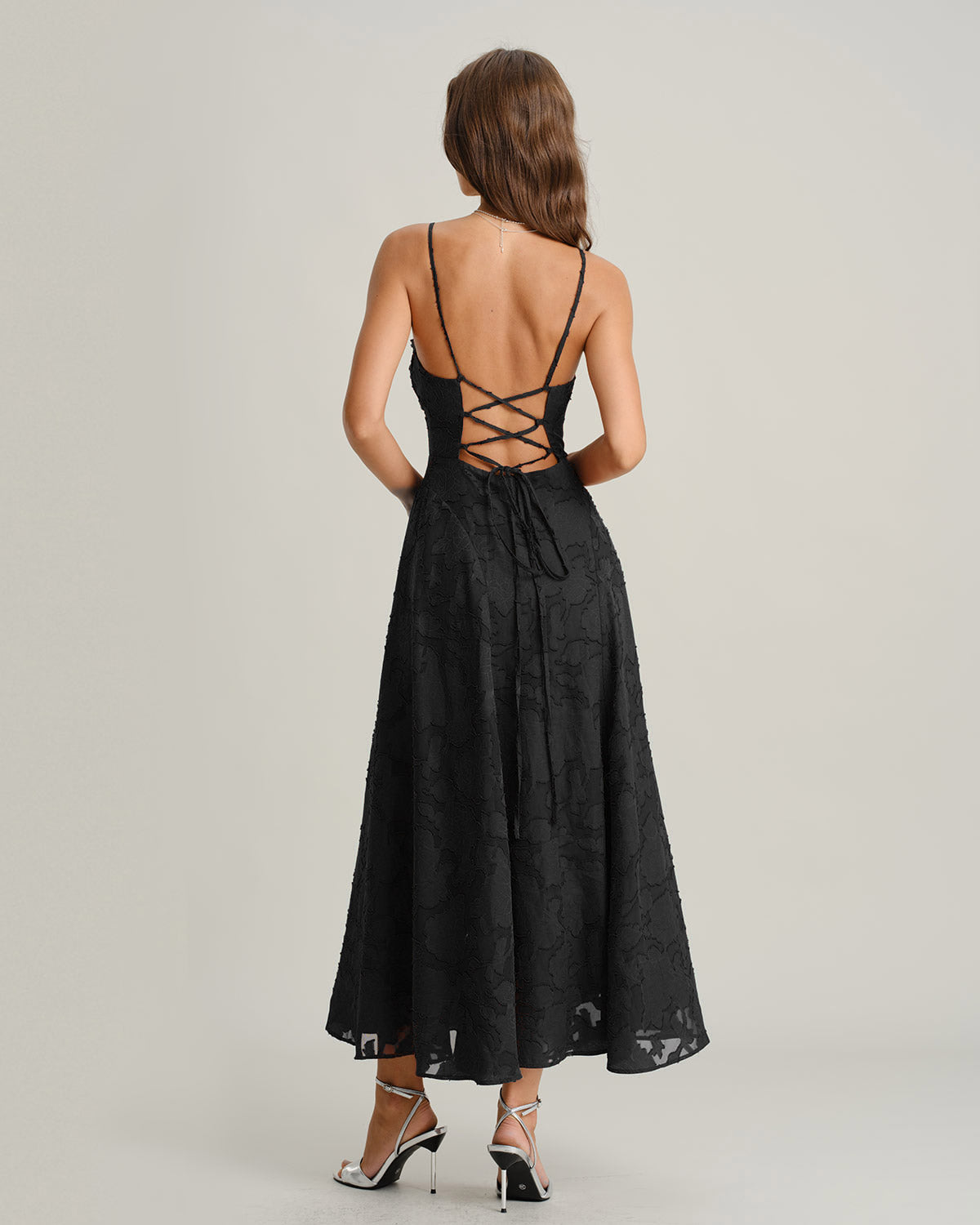 Siyah Jakarlı Slip Maxi Elbise