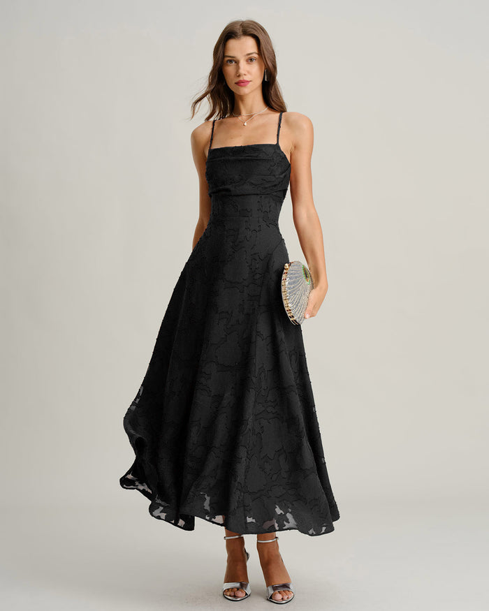 Siyah Jakarlı Slip Maxi Elbise