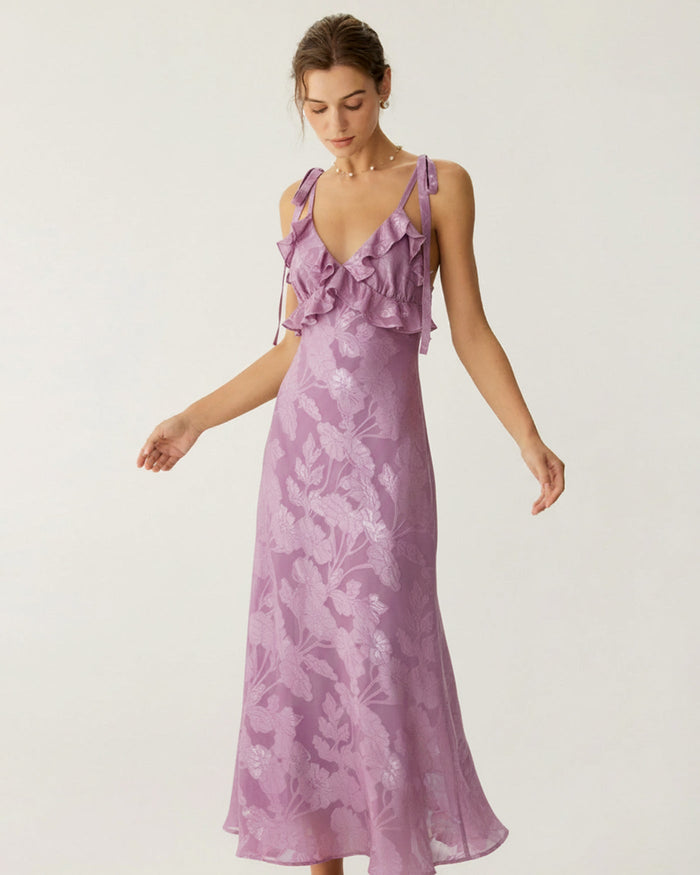 Mor Jakarlı Slip Maxi Elbise