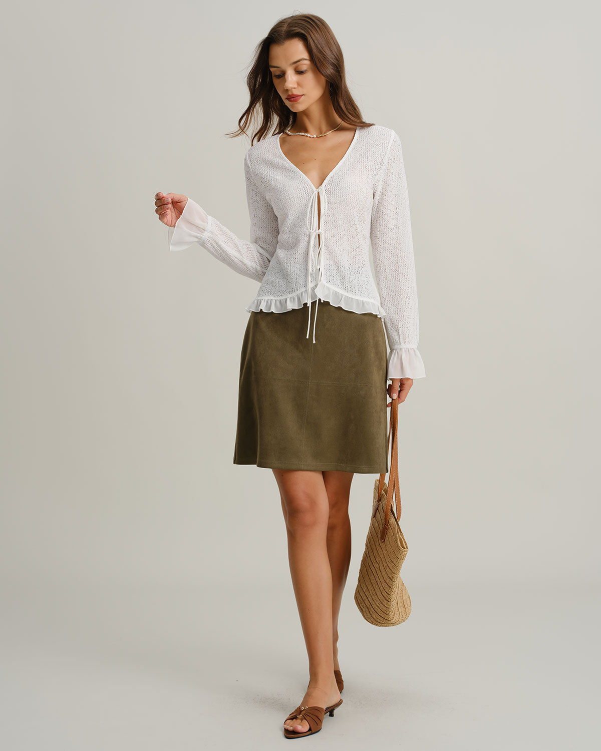 Yeşil Suede Düz Mini Etek