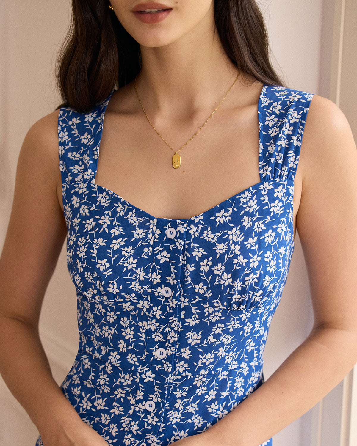Single-breasted Çiçek Desenli Midi Elbise