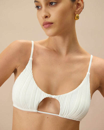 Beyaz Water Ripple Dekolteli Bikini Üst