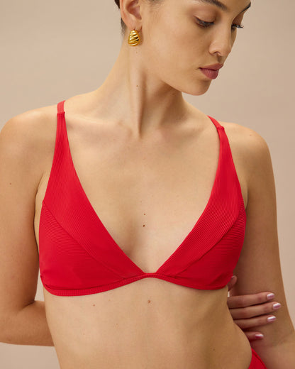 Kırmızı Ribbed Cross Back Bikini Üst