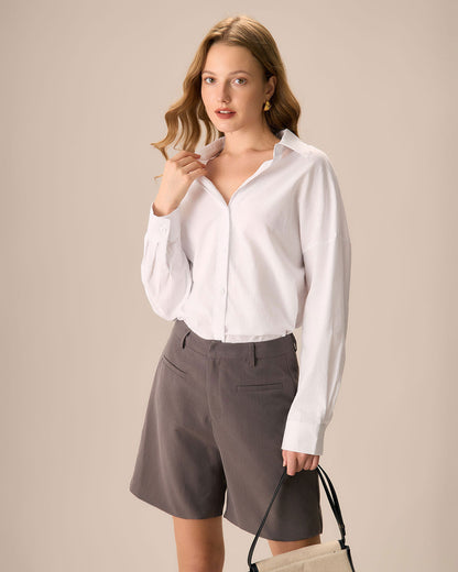 Kadın Kahve Cep Detaylı Wide-leg Şort