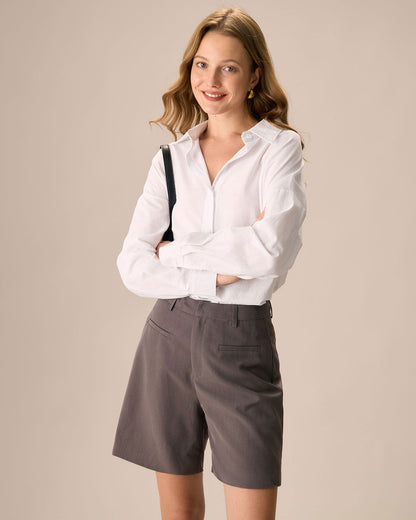 Kadın Kahve Cep Detaylı Wide-leg Şort