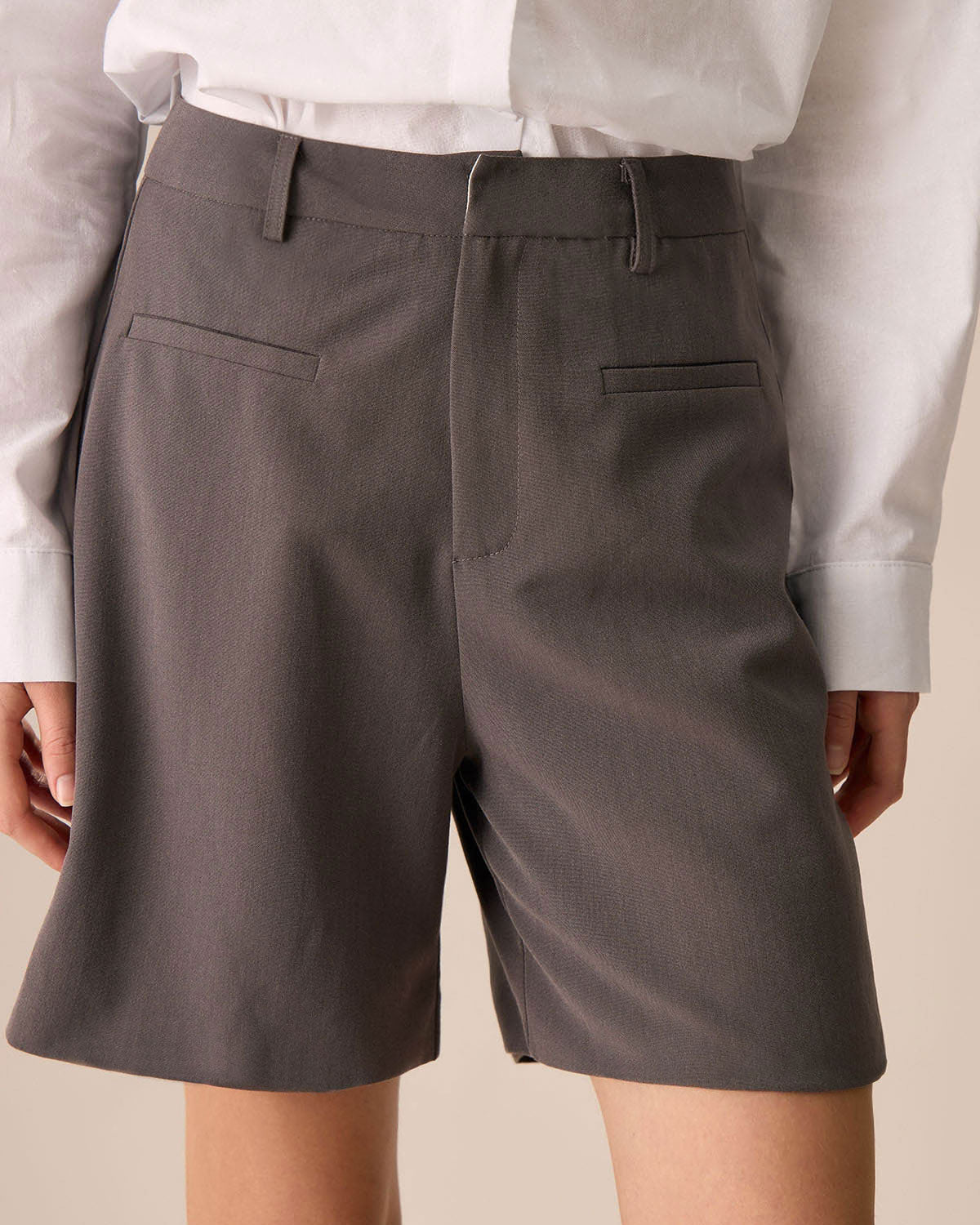 Kadın Kahve Cep Detaylı Wide-leg Şort