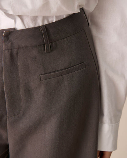 Kadın Kahve Cep Detaylı Wide-leg Şort