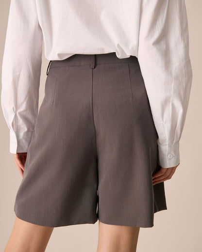 Kadın Kahve Cep Detaylı Wide-leg Şort