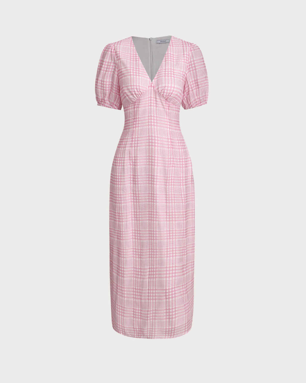 Pembe Ekoseli V-Neck Midi Elbise