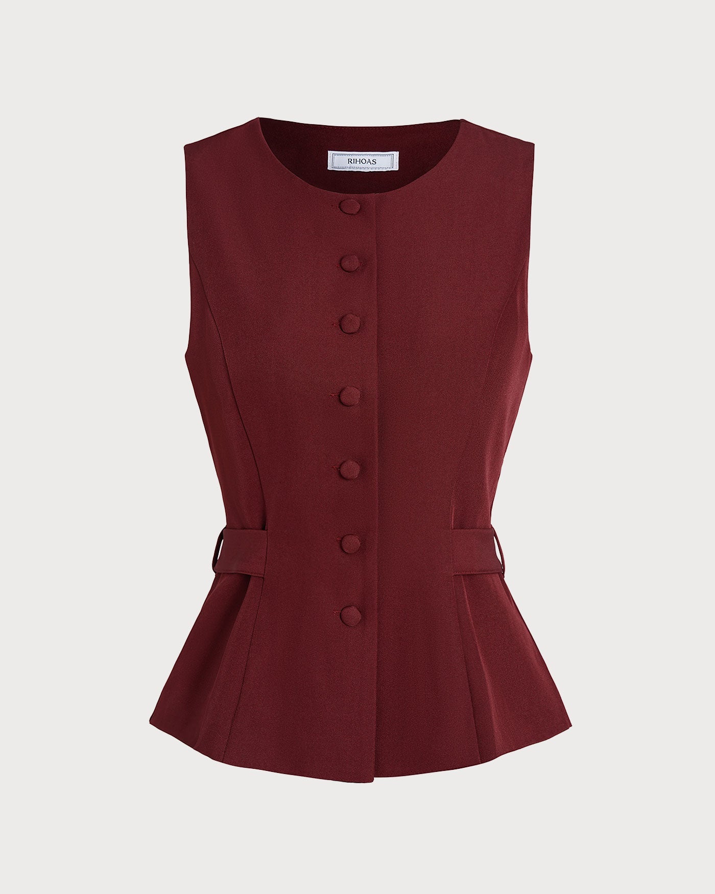 Bordo Düğmeli Belted Yelek
