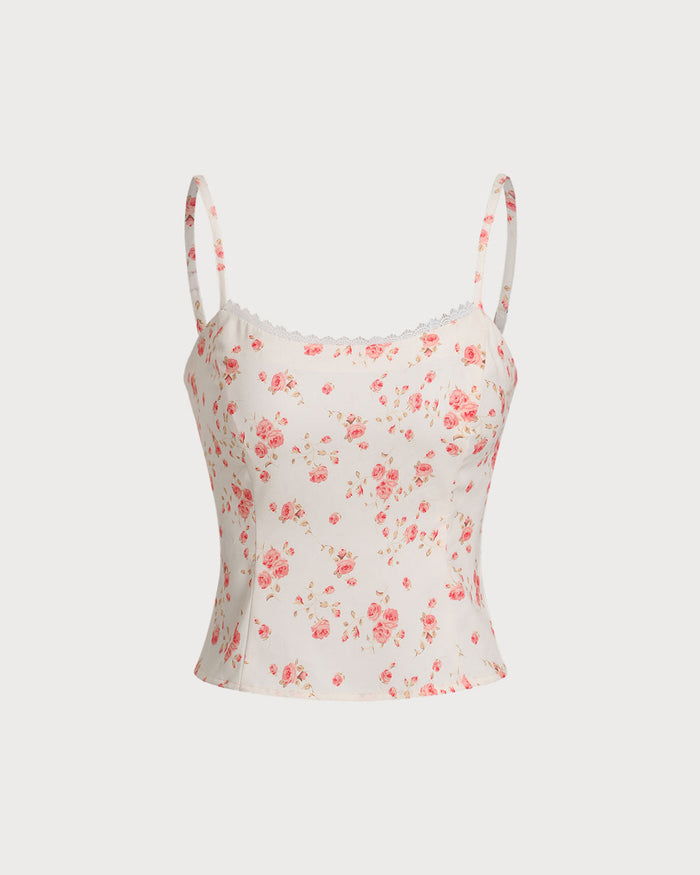 Pembe Çiçek Desenli Crop Cami Üst