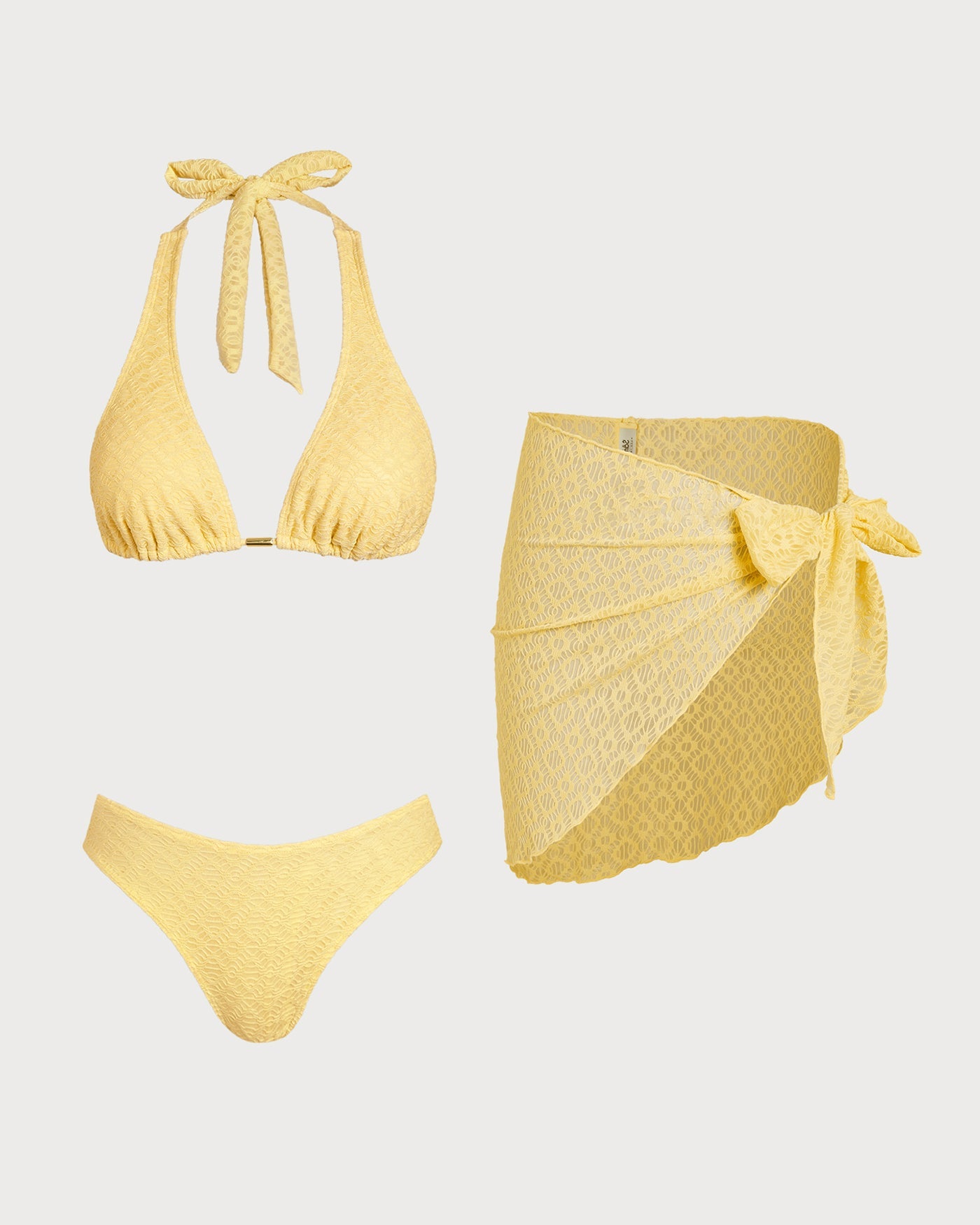Sarı Jakarlı Dokulu Bikini Takımı