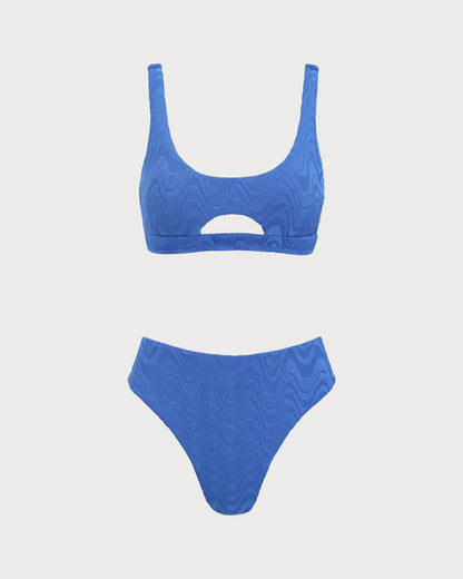Saks Mavisi U Yaka Dokulu Bikini Takımı