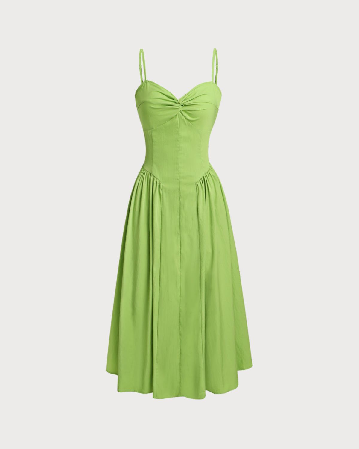 Yeşil Kalp Yaka Slip Midi Elbise