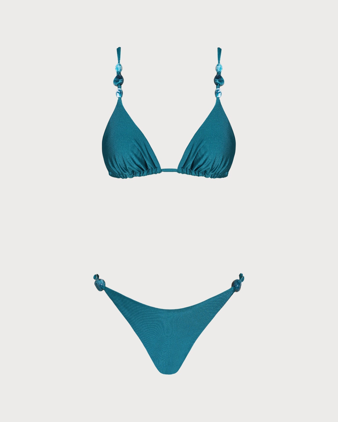 Turkuaz Büzgülü Üçgen Bikini Takımı