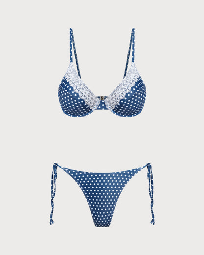 Mavi Puantiyeli Balenli Bikini Takımı