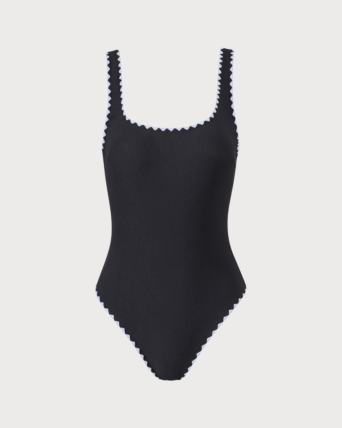 Siyah Contrast Ribbed Tek Parça Mayo Swimwear