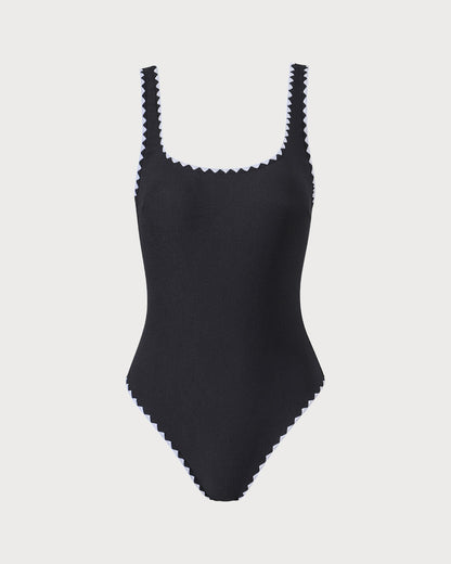 Siyah Contrast Ribbed Tek Parça Mayo Swimwear