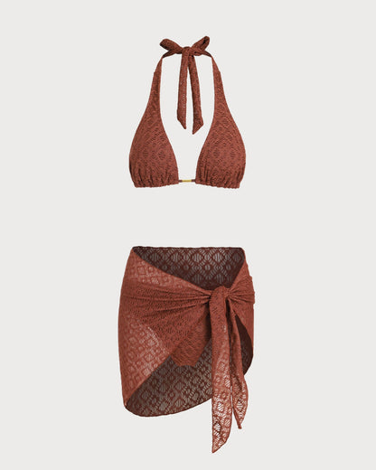 Kahverengi Jakarlı Three-Piece Set