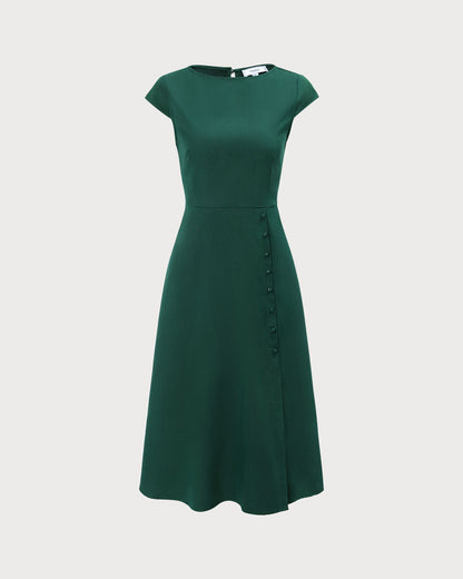 Yeşil Kayık Yaka Cutout Back Midi Elbise