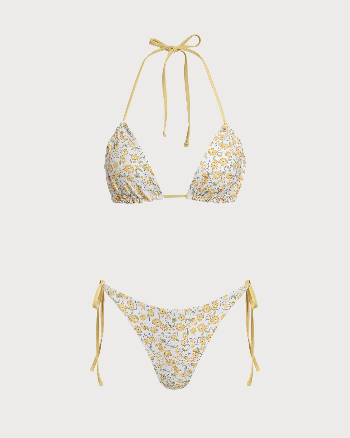Sarı Çiçek Desenli Üçgen Bikini Takımı