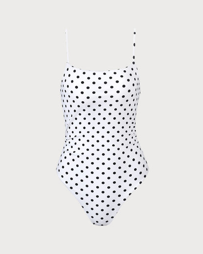 Beyaz Puantiyeli Sırtı Açık Tek Parça Mayo Swimwear