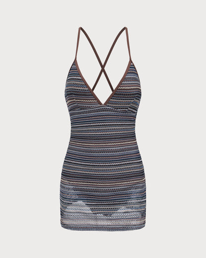 Çizgili Sırtı Açık Tek Parça Mayo Swimwear