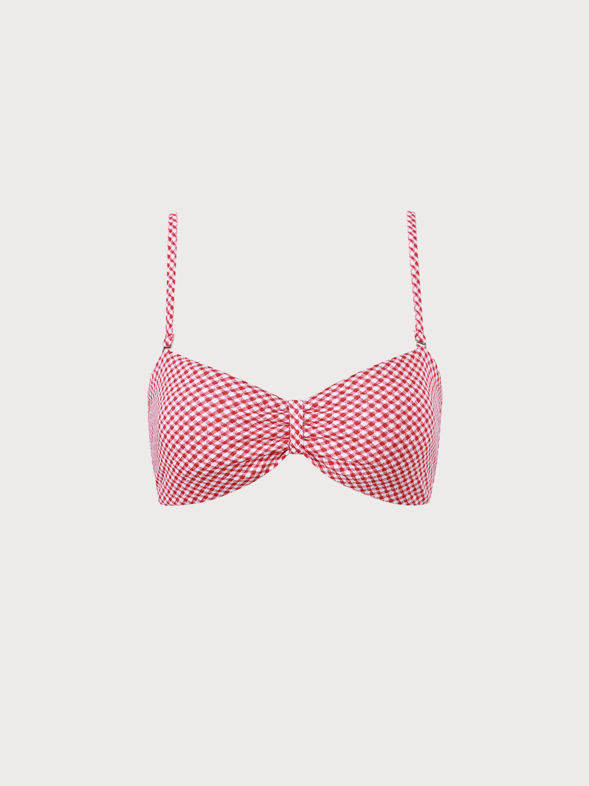 Kırmızı Ekoseli Büzgülü Bikini Üst