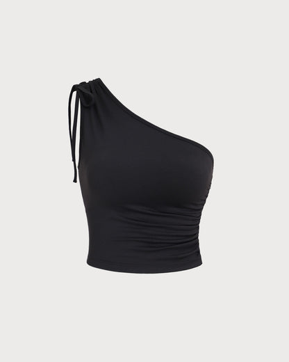 Siyah One Shoulder Yoga Atlet
