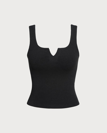 Siyah V Yaka Ribbed Triko Atlet