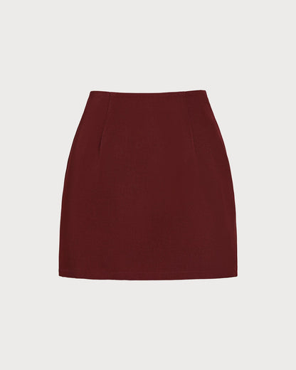 Bordo Normal Bel A Kesim Mini Etek
