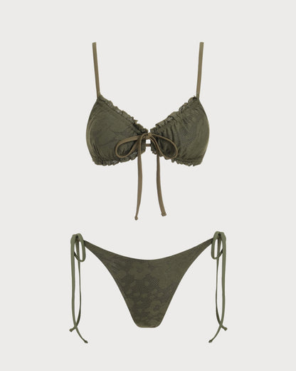 Asker Yeşili Jakarlı Bikini Takımı