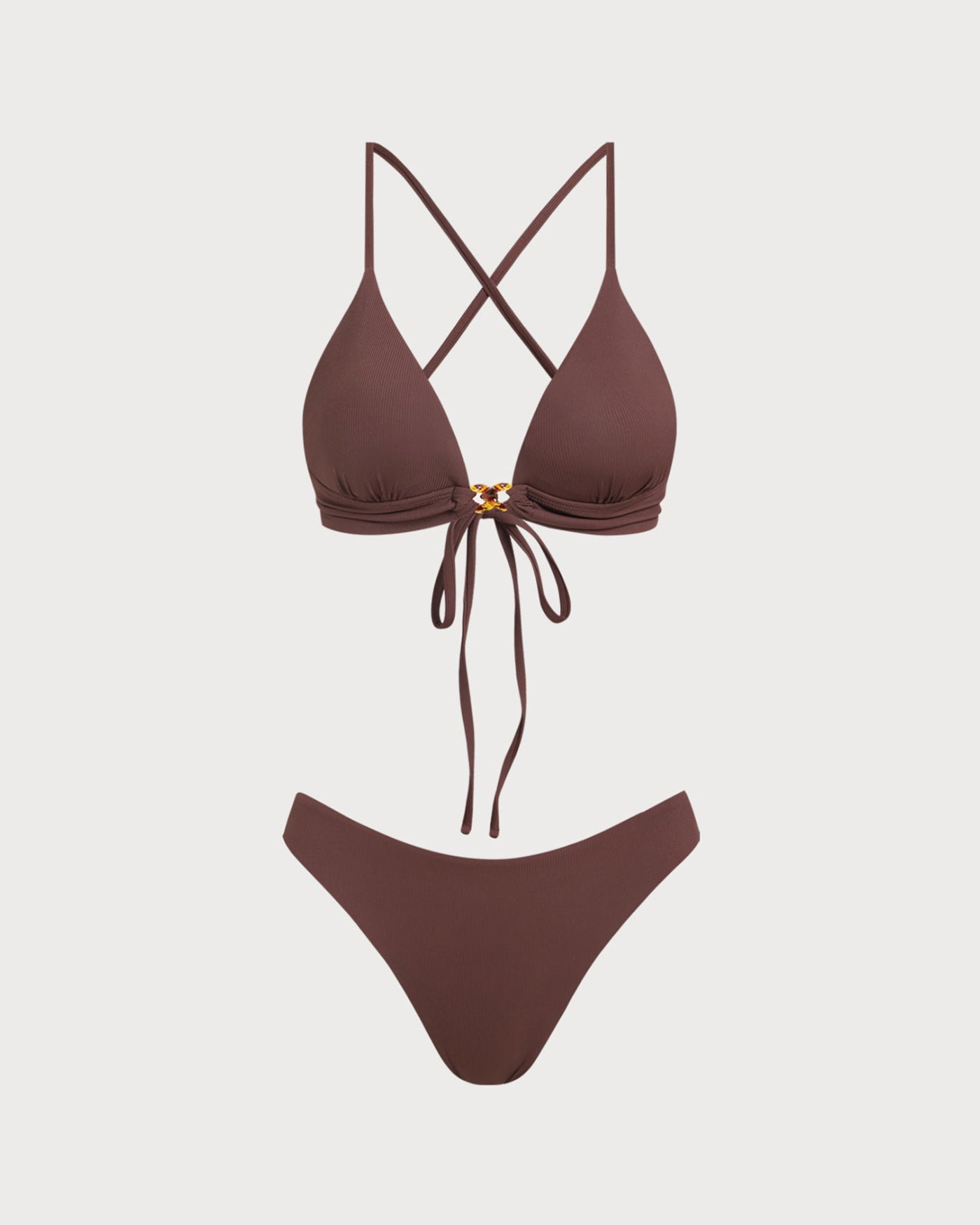 Kahverengi Ribbed Knot Bikini Takımı